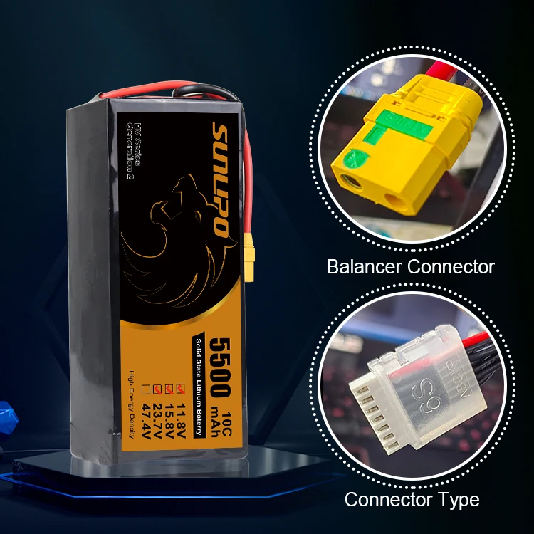 Sunlipo Best Price High Voltage Solid State Lipo battery for Drone UAV 5500mAh 3S 6S 12S 5C 10C for agriculture fire UAV