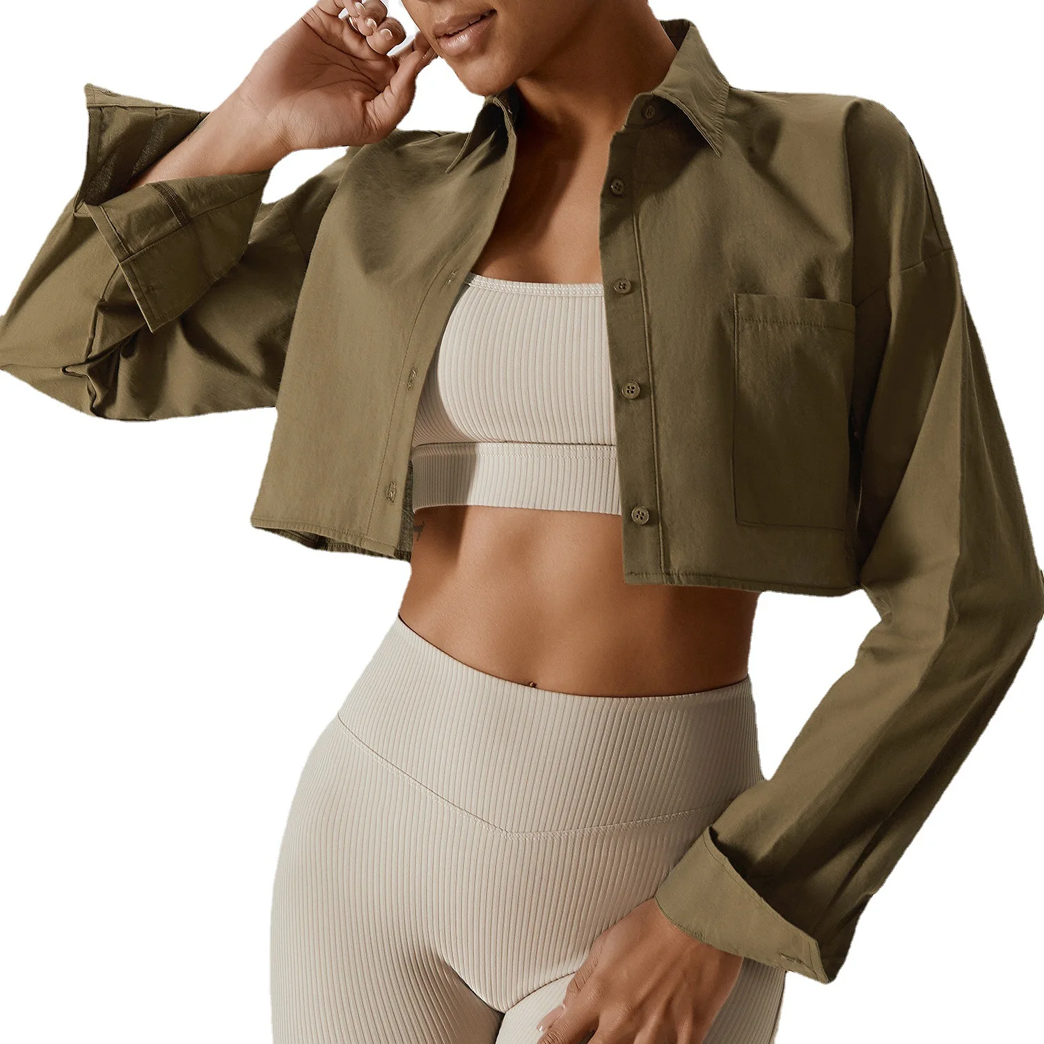 New INS Street Shot Short Loose Shirt Versatile Casual Sports Shirt Long Sleeve Womens Cardigan Sweatshirt
