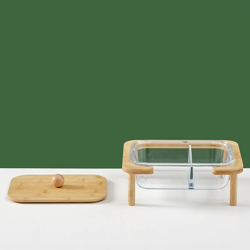 Bamboo glass fruit tray family living room tea table net red snack tray with cover fruit melon seeds peanut candy box