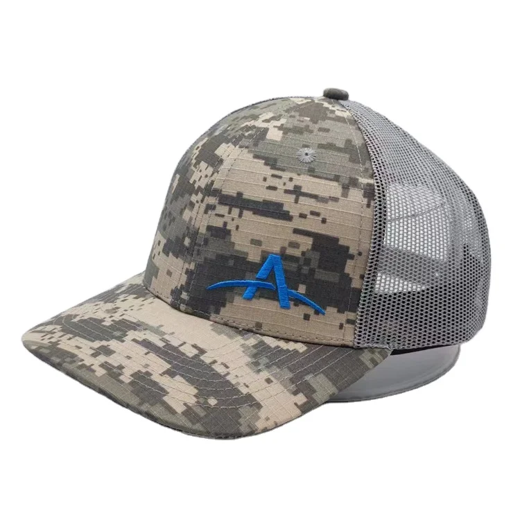 mesh embroidery custom logo trucker hat cap, camo trucker hat, cotton polyester camouflage caps camo trucker hat