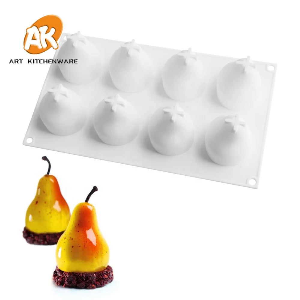 AK 8cavities Pear Silicone Moulds 3D Mousse Cake Molds DIY French Dessert Molds Pastry Baking Tools Cake Art MC-64