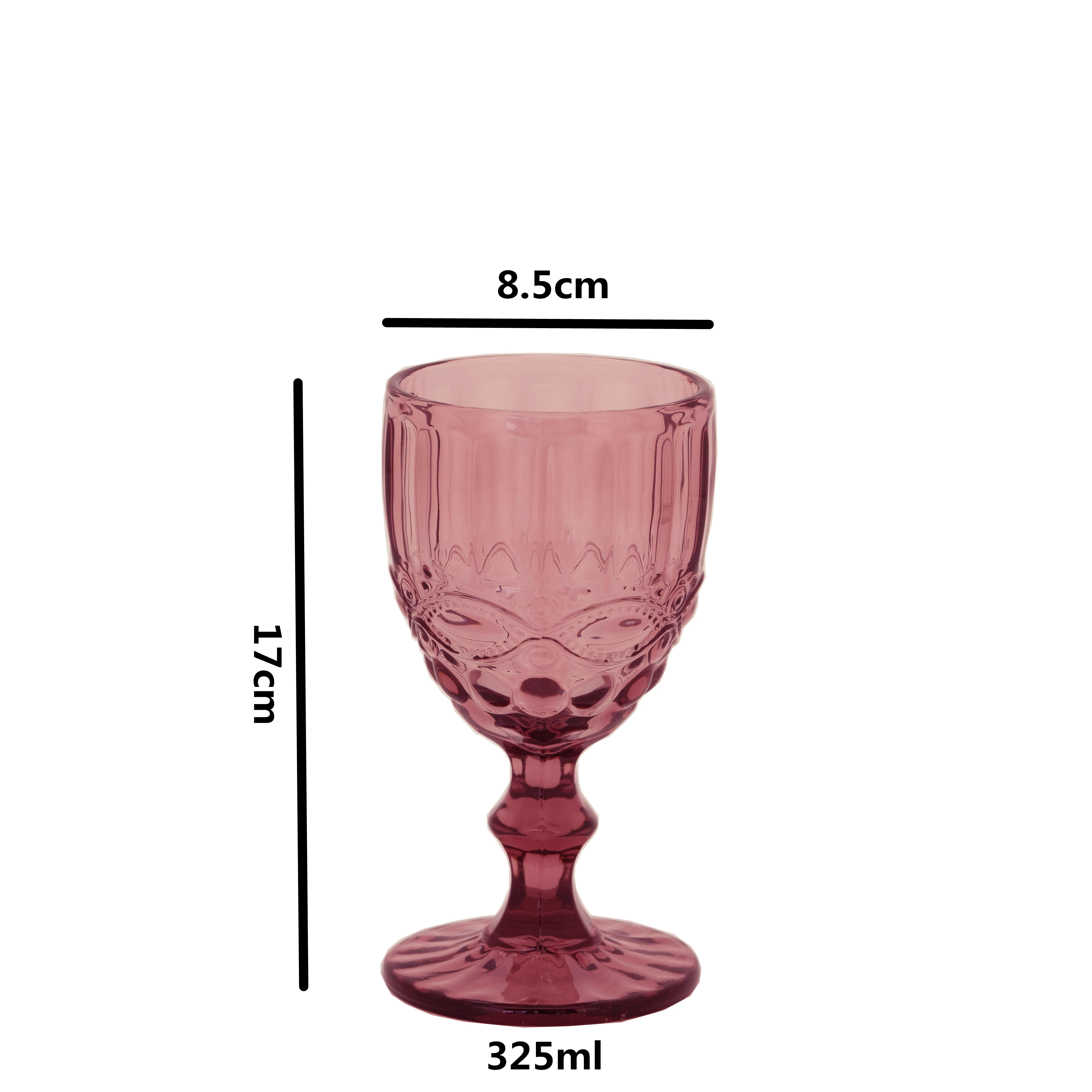 embossed purple colored glassware retro juice vintage red wine glass goblet set