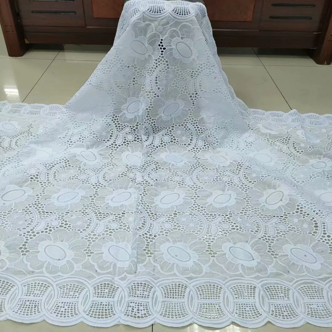 Hotsale high quality white swiss lace 100% cotton lace fabric african dry lace