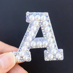 letter  design pearl  crystal rhinestone patch for clothing