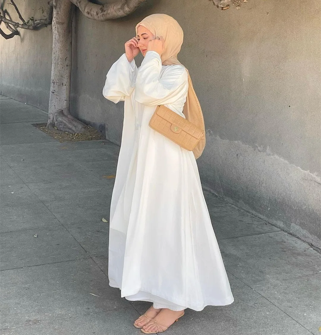 2022  Dubai Summer Solid Color Thress Piece Suit Abaya Women Muslim Dress Open Abaya