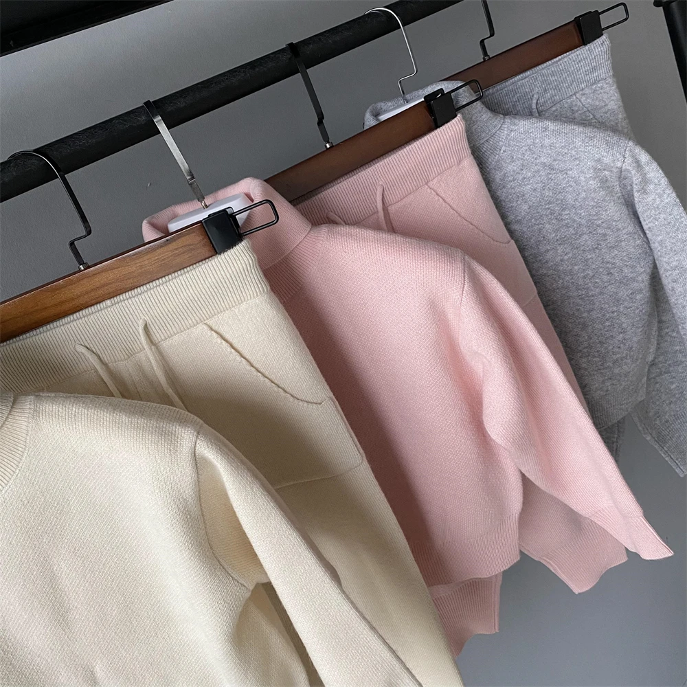 Children Baby Fall Outfits Turtleneck Pullover Knitwear Girls Boys Long Pants 2 Pieces Suit Custom Wool Knit Kids Sweater Set