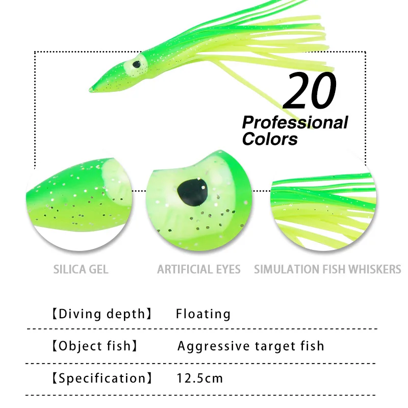 TOPIND 20 colorful lure squid octopus beard soft bait 12.5cm/4.2g with luminous boat fishing bait