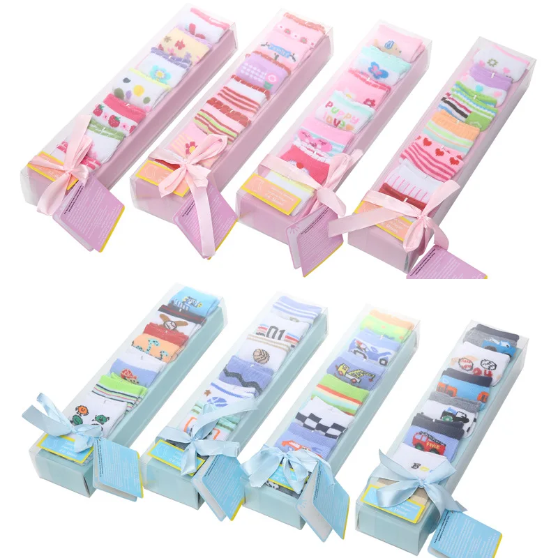 Hot Sale Kids Soft Cotton Socks Boys Girls Cute Cartoon Animal Stripe Dots Newborn Baby Socks Gift Set