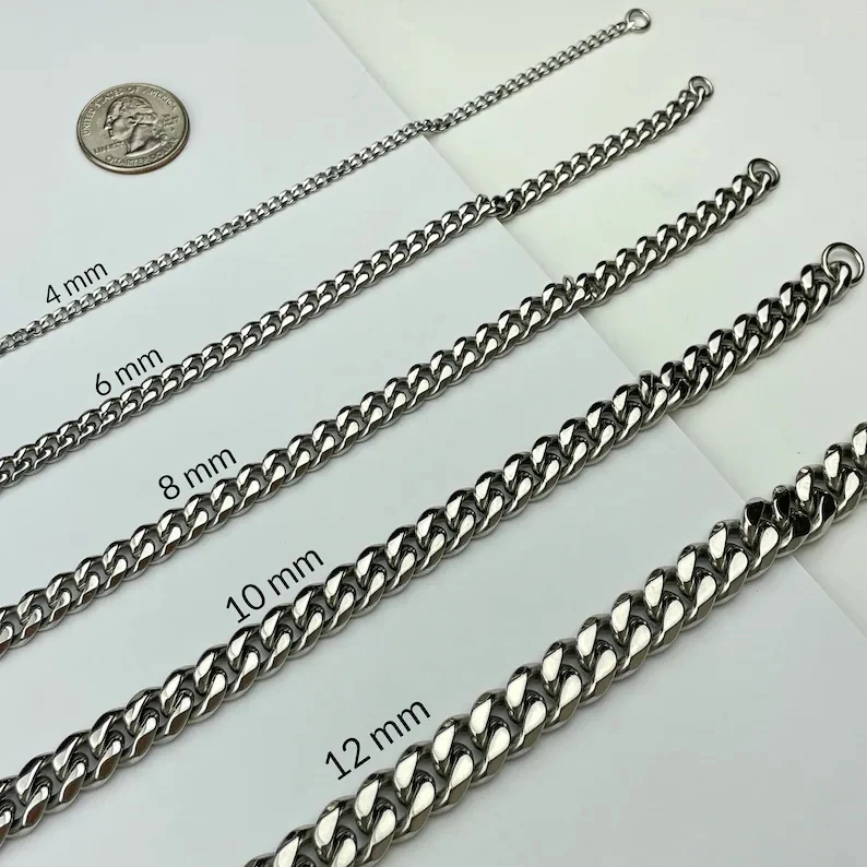 Wholesale Custom Silver 4mm-12mm Miami Cuban Link Necklace Polished Stainless Steel Curb Chunky Chain Jewelry  For Men Women