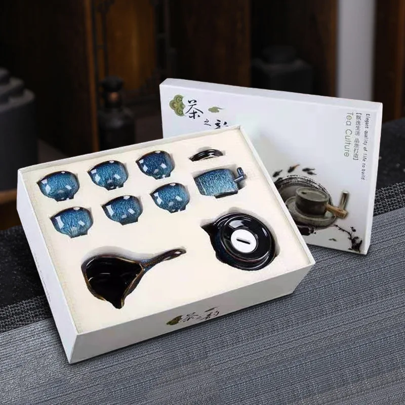 Chinese Kung Fu grinding tea set,turn around semi-automatic ceramic lazy stone tea set