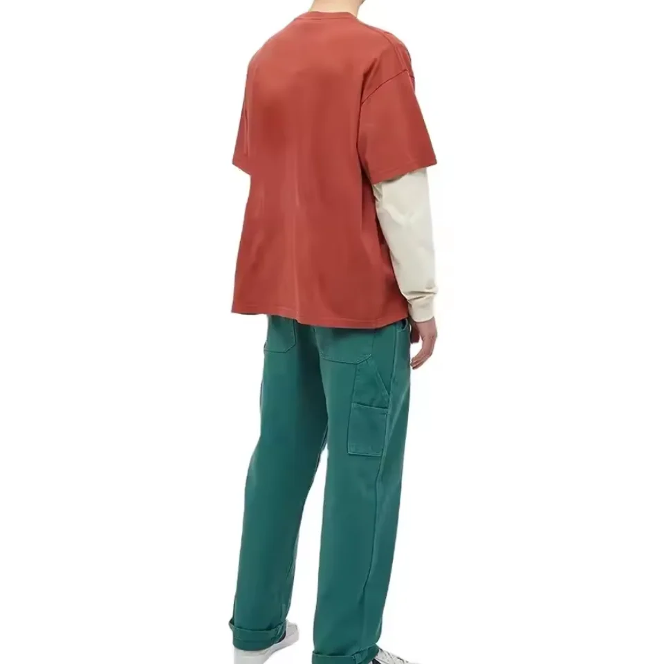 Hot Selling 260 Gsm Cotton Round neck T Shirts Long Sleeve Orange T Shirt For Men Custom Embroidery Double Layered T-Shirt