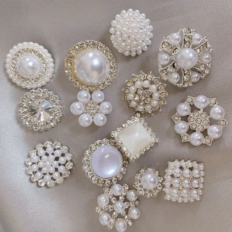 Factory Metal Shank Button Flower Shape Pearl rhinestone Buttons Clothing Coat Sweater Snap Buttons Decoration