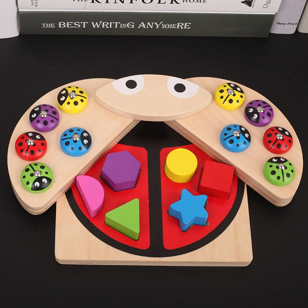 Wooden Fishing Beetle Magnetic Puzzles Geometric Color Matching Games Children Educational Toys For Kids