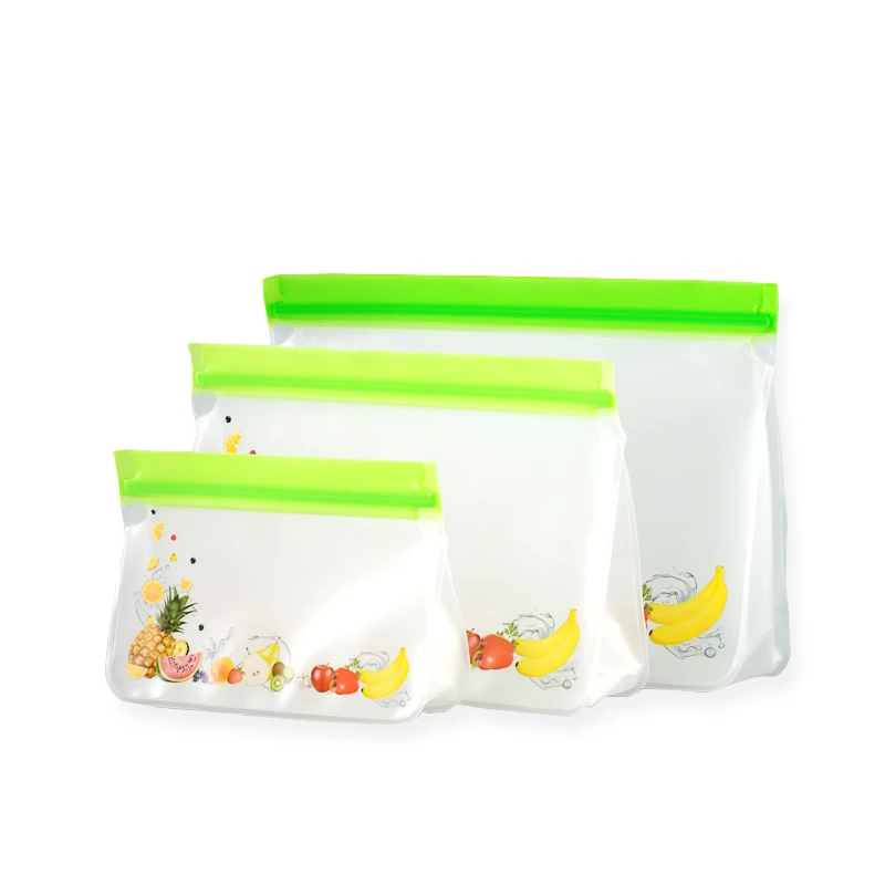 RTS Custom Frosted Zipper Silicone Food Storage Bags Peva  Fresh Fruit Zip Lock Plastic Bag With Logo plastic bags