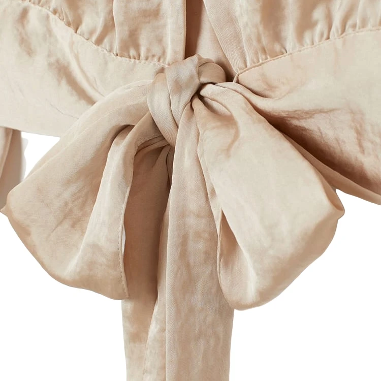 Polyester Satin Blouse Tops Shirts Long Sleeves Loose Women Custom Light Beige Latest Blouse Styles for Women Plain Dyed Adults