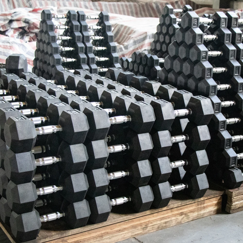 High Quality Factory Wholesale Custom Logo Black Fitness Gym Rubber Coated Hex Dumbbell Set