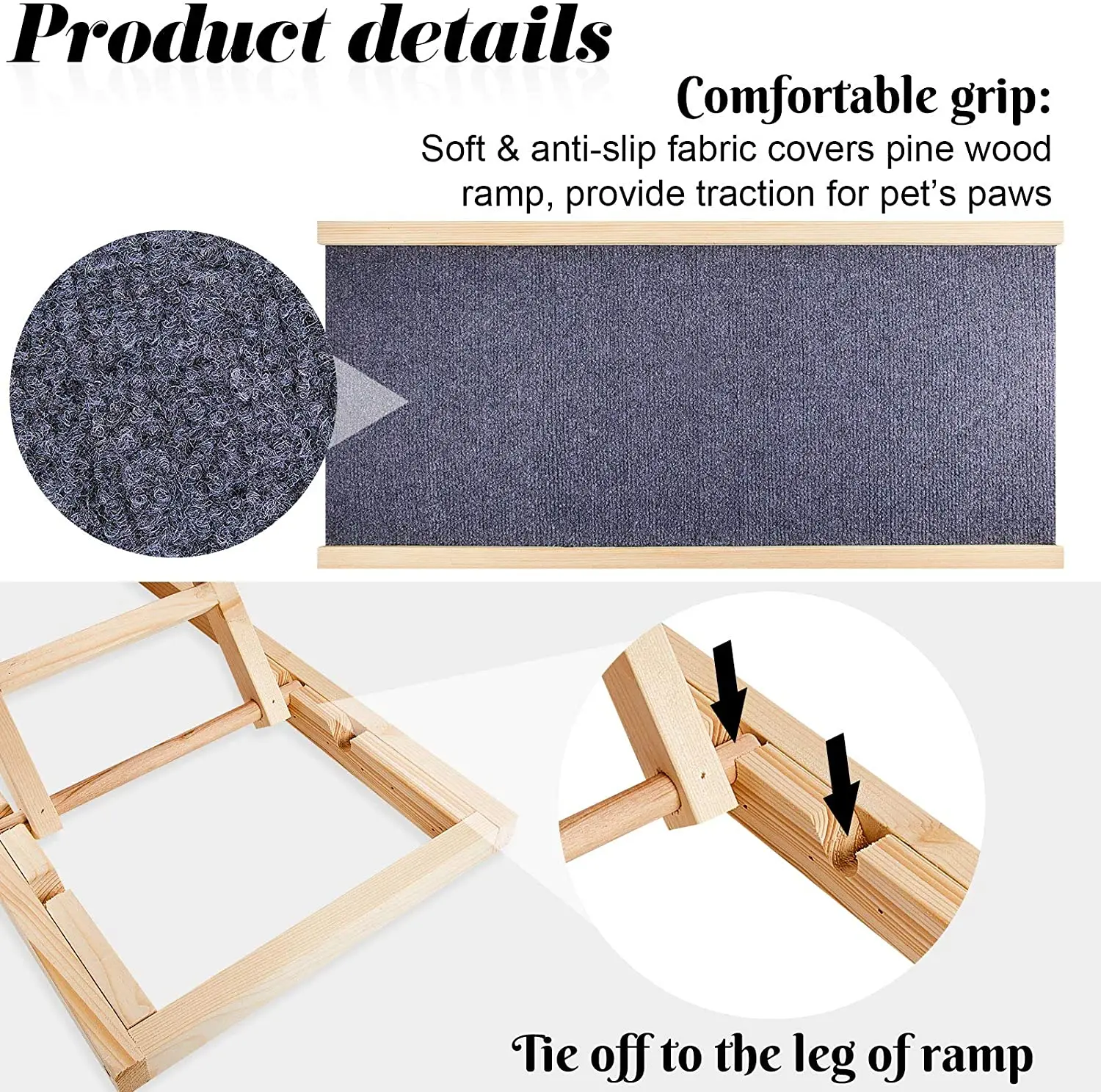 Wood Pet Ramp Dog Ramp With Traction Mat Wooden Adjustable Pet Ladder For Dogs and Cats