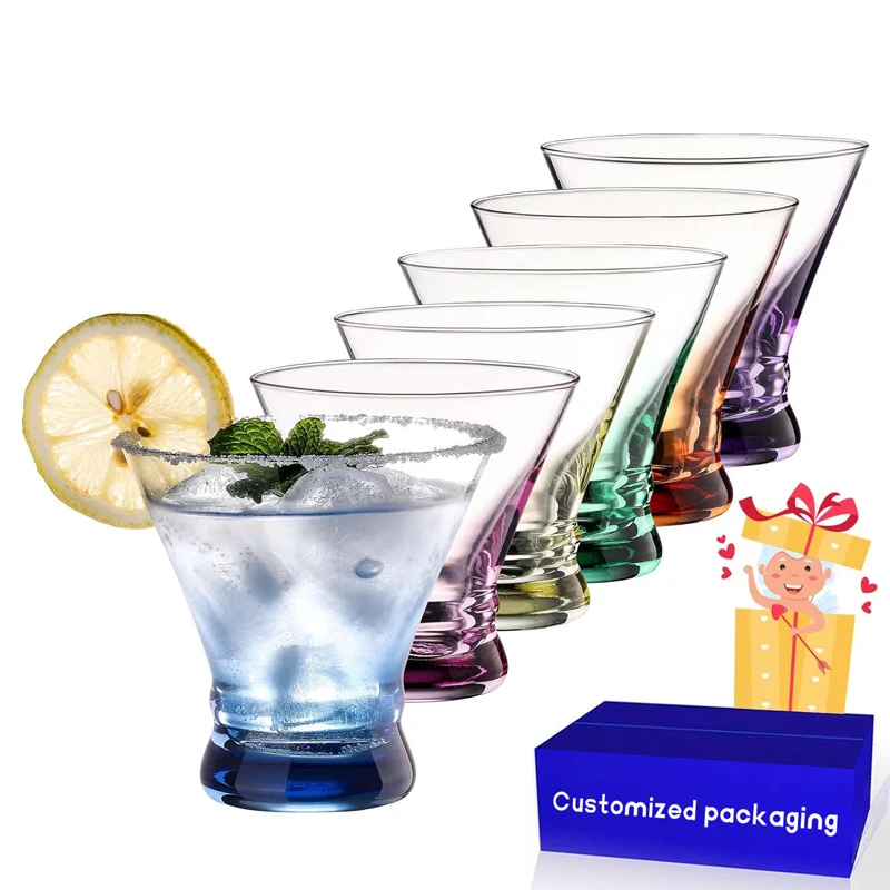 Wholesale Martini Glasses Cocktail Glasses  8oz Stemless Margarita Bar Dessert Glass Colored Liquor Drinking Glassware