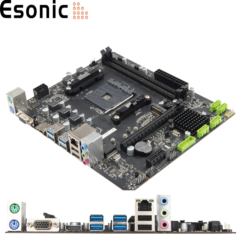 Esonic Amd A320 Gaming Motherboard Support AM4 1331 CPU  Athlon 200GE Ry-zen 1000/2000/3000 DDR4 1000Mbps LAN