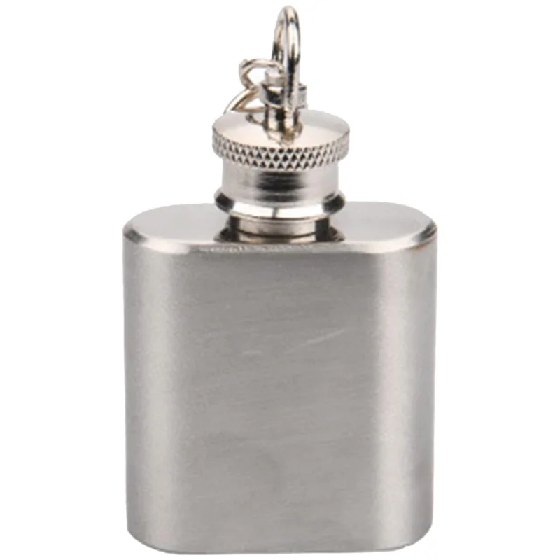 Logo customize Stainless Steel Hip Flask Keychain Water Jug Flat Lid Jug Whiskey Bottle with Carabiner Pocket Flask Silver