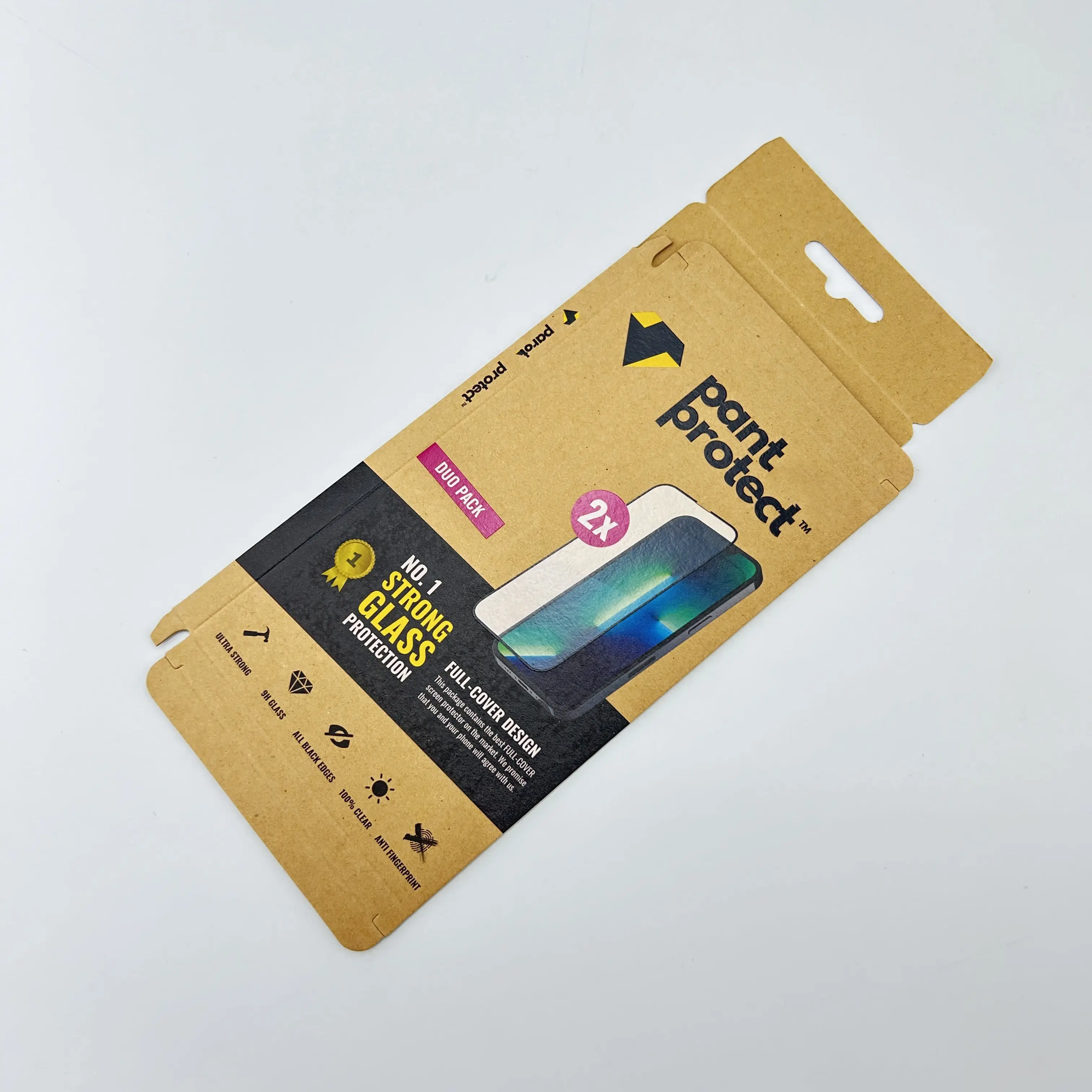 Eco-friendly materials brown kraft paper boxes for 2 pack screen protector packaging with spot UV