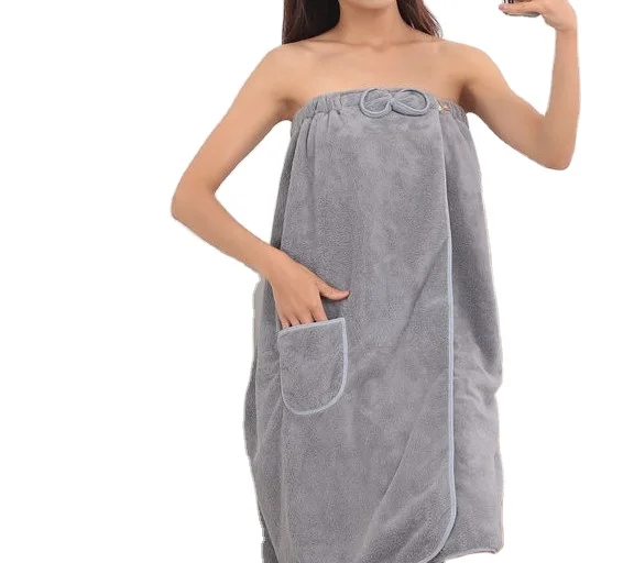 
OEM ODM Adjustable Pure Color Luxury Terry Wrap Sleeveless Bathrobe Sexy Women Bath Towel With Pocket 