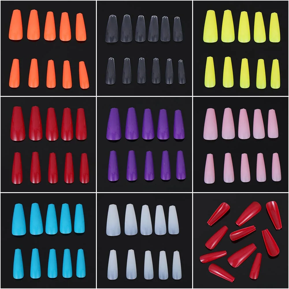 
100 pieces/bag Solid Color False Nails Long Ballerina Art UV Gel Acrylic Manicure Full Nail Tips 