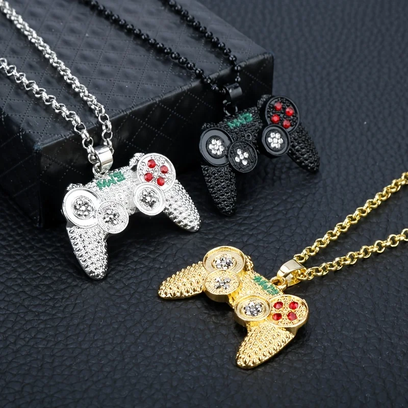 Game Console Pendant Necklace Full Drill Game Controller Pendant Necklace Fashion Zircon Gamepad Charms Necklace