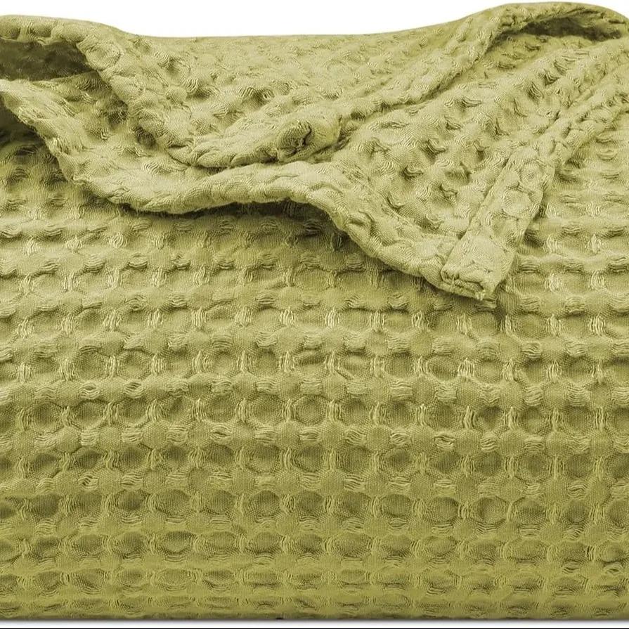 Cloudland Waffle Throw Blanket Waffle Two-Tone Bed Blanket 100% Cotton Waffle Weave Blanket King Size