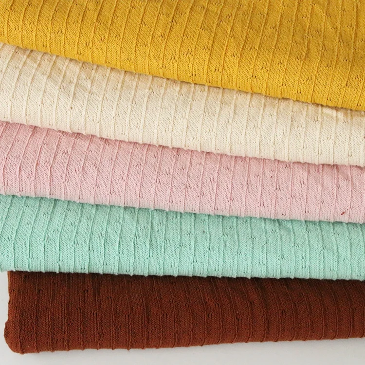 New Arrival 94% Cotton 6%Spandex Thick needle hollowed-out jacquard fabric for pullover and vest coat