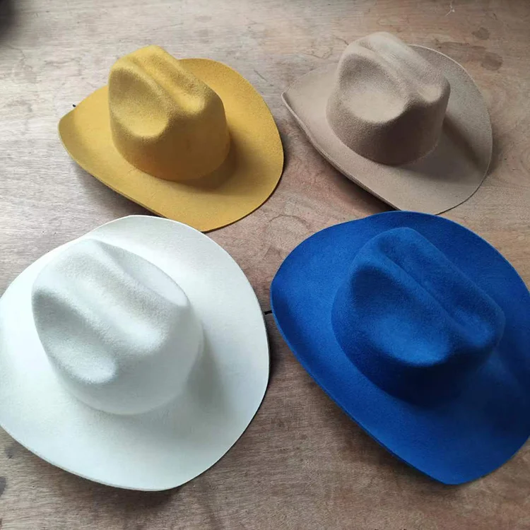Wholesale Custom Australian Unisex White Blue Wool Felt Cowboy Hats with adjustable sweatband