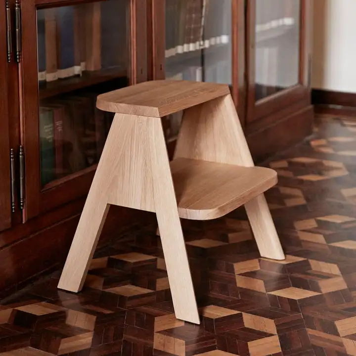 Oak wood color 2 steps ladder stool for adult kitchen stool chair