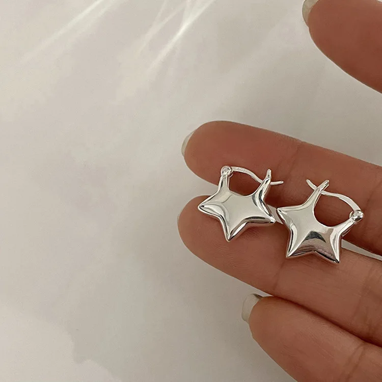 Silver Color Five Pointed Star Ear Buckle Hooks Earrings for Women 2024 New Fashion Creative Korean Style Jewelry Gifts