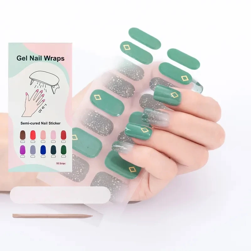 Semi Cured Gel Nail Sticker 3D Plastics Wholesale Nail Gel Strip Lattice Personalize Design Gel Nail Sticker