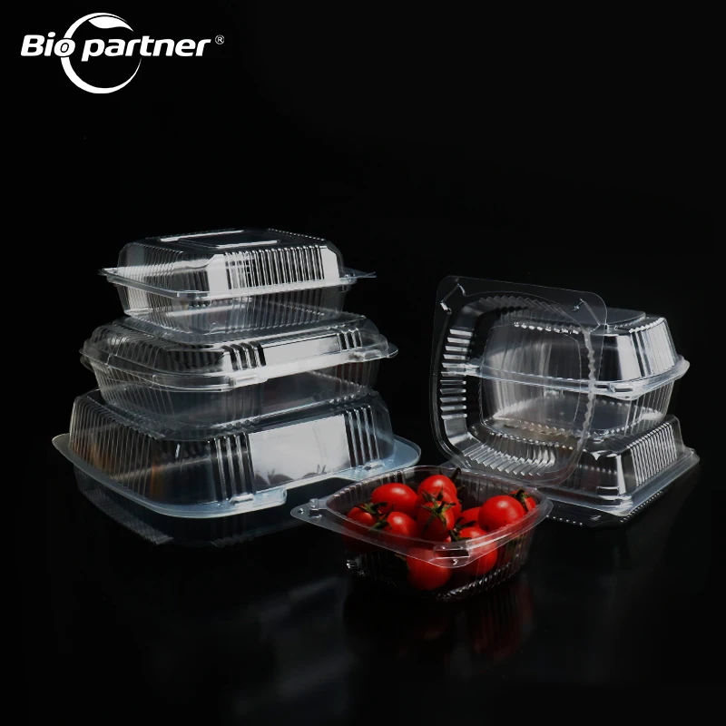 Customized Logo Disposable BOPS Plastic Fast Food Packaging Takeaway Clear Clamshell Packaging Clear Bread Container With Lid