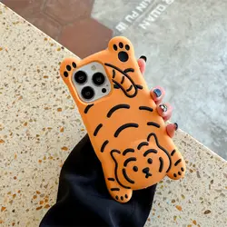 3D Cute Cartoon Lay Down Tiger Soft Rubber Shockproof Phone Case Cover for iPhone 13 12 11 Pro Max