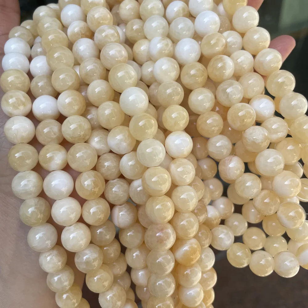 Polished Yellow color processed Round Jade Loose Beads For Making Necklace Bracelet 4-14mm Stone for Jewelry Making