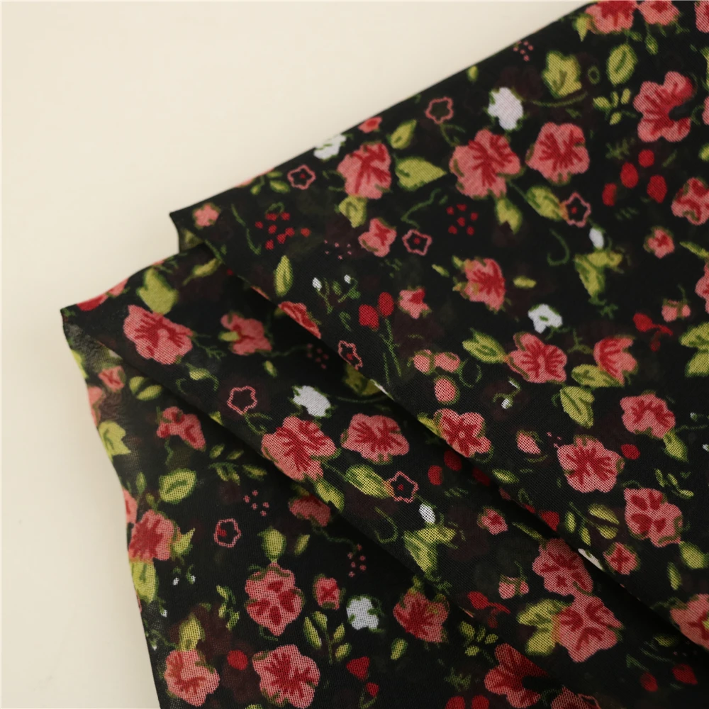 Professional Chiffon Fabric Flower Dresses Polyester Woven Printing Fabric For Garment