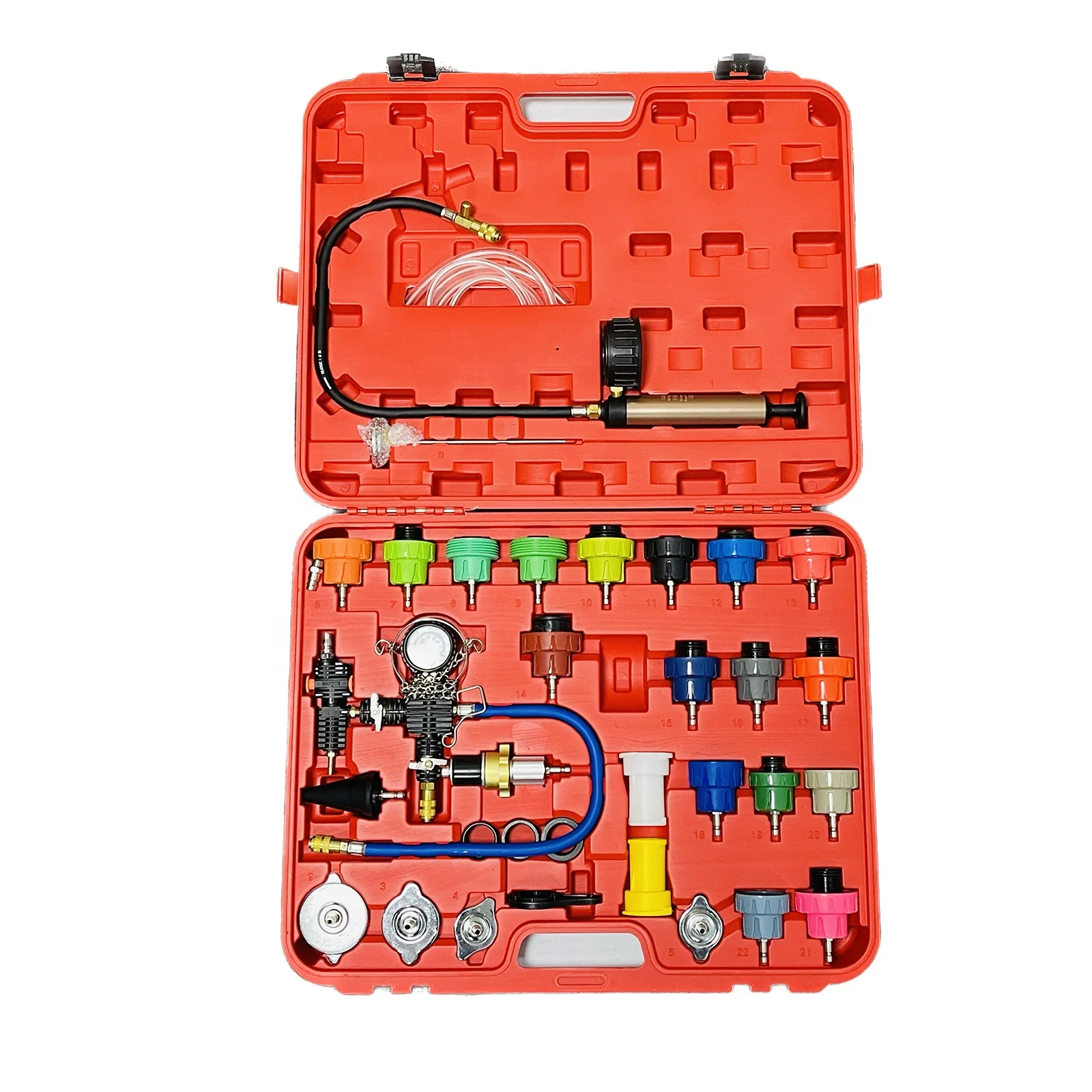 PBAUTOS 34pcs Auto Cooling System  Color Water Tank Leak Detector Pump Gauge Adapter Radiator Pressure Tester Kit