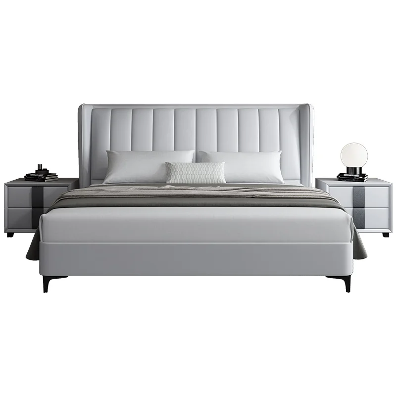 Italian bedroom furniture king size modern latest double bed designer simple fashion high-quality solid wood leather bed