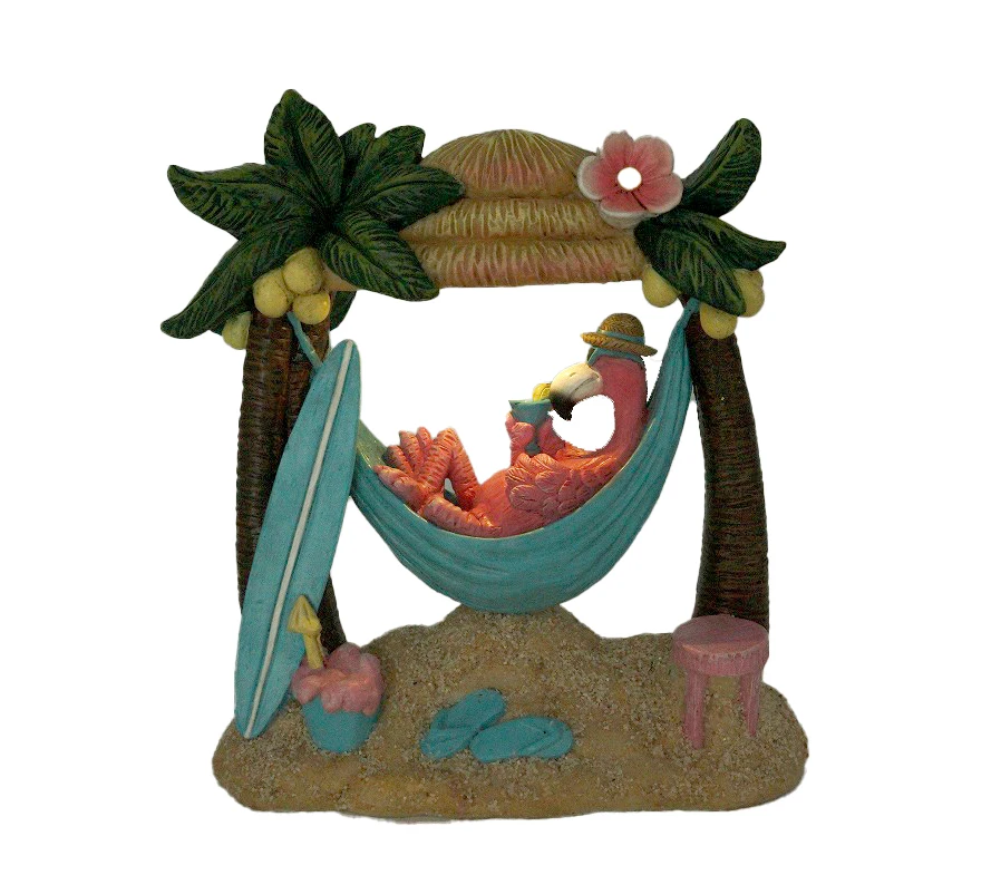 Resin Sculpture Pink Flamingo Garden Statue Solar Lights Beach Flamingo Yard Ornament Outdoor Patio Lawn Decorations