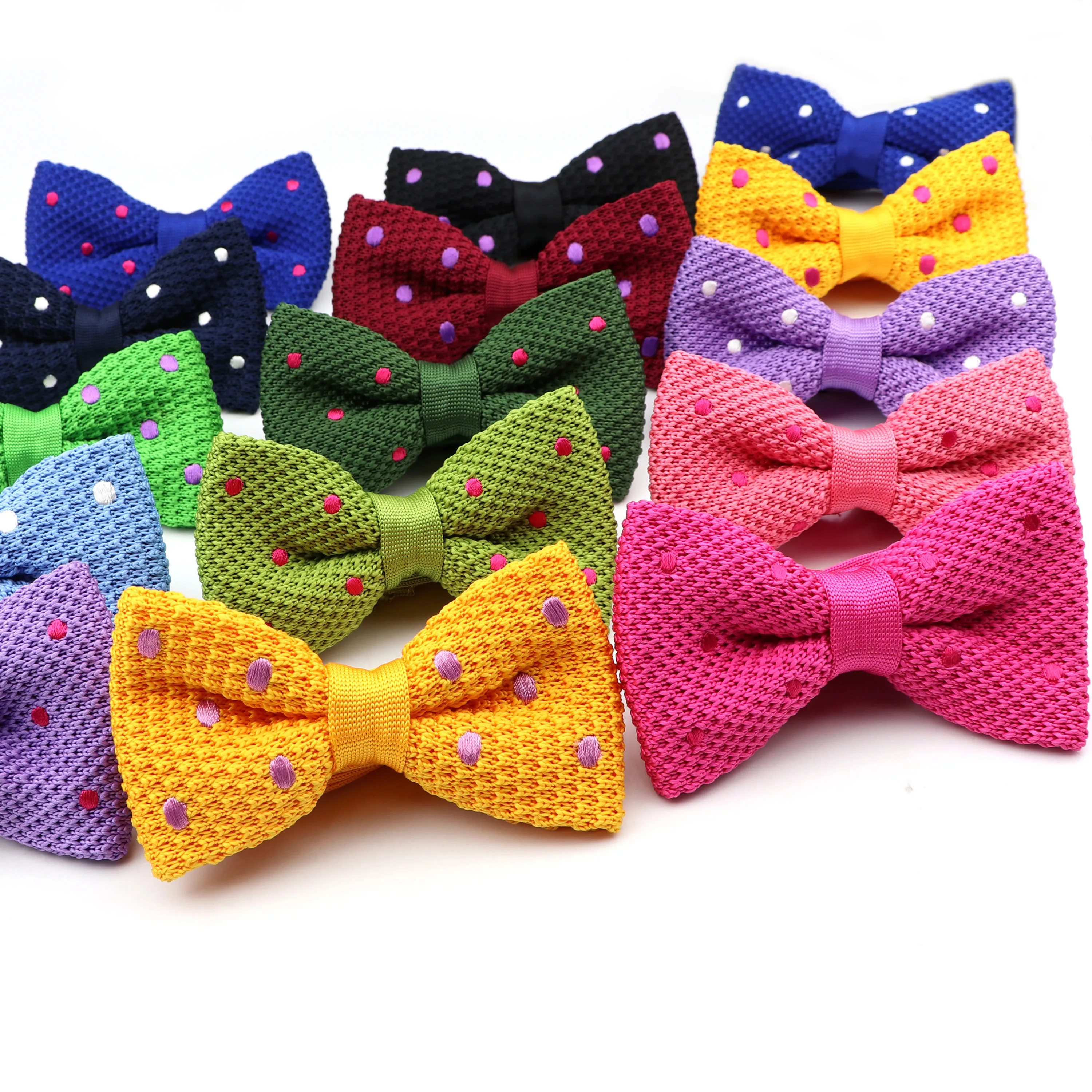 Women Colorful Bow Tie Knitted Bowknot Knit Wedding Party Solid Color Dot Neckwear Designer Knitting Dress Bowtie