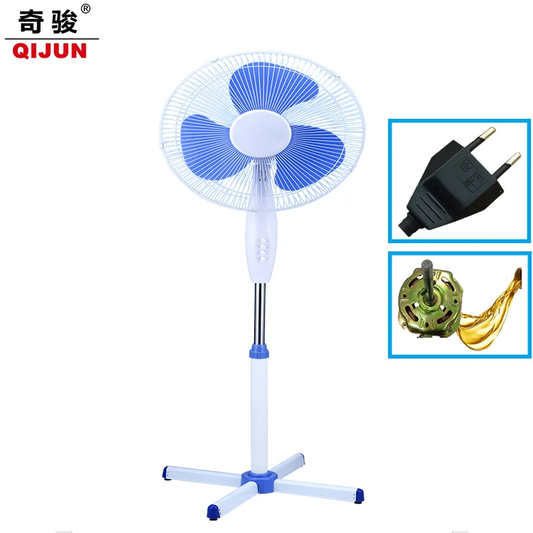 16 inch 40 CM Metal Grill  with Plastic Round Base Electric  Stand Fan 5 PP Blades Two Flat Plug 50 Watt Household