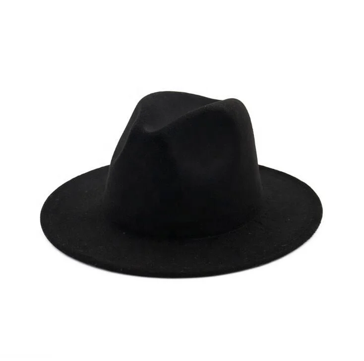 2020 fashion black wool wide brim felt fedora hat panama wholesale for man