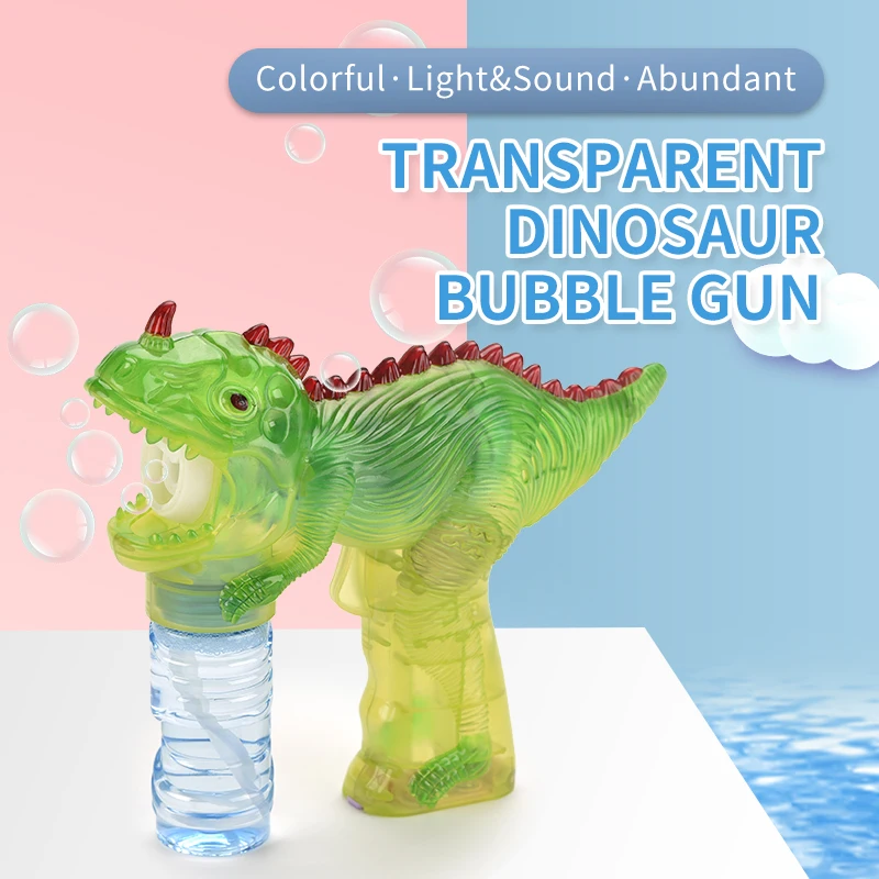Wholesale Selling Plastic Soap Water Bubble Gun Toy Dinosaur Shape Bubbles Blower Bubble Gun with Light for Kids