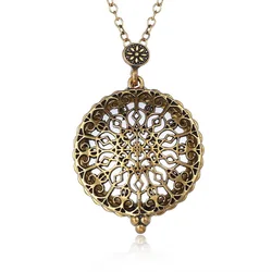 Hollowing Magnifying Glass Necklace Ornate Filigree Silding Top Magnet Drop Pendant Retro Sweater Jewelry