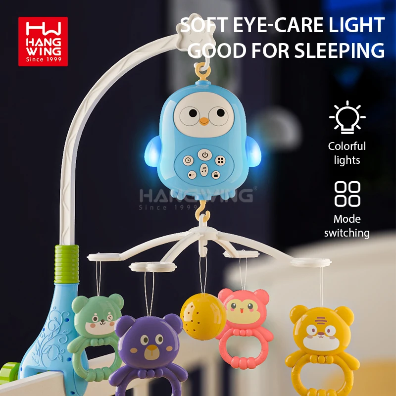 HW Newborn Bird Music Box Crib Hanging Early Education Rattle Smart Remote Control Rotating Mobile Bed Bell Toy to Coax Baby