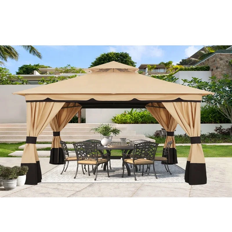 ABCCANOPY Soft Top Gazebo Canopy Tent w/Double Roof Eaves Design and Mesh Netting Sidewall Outdoor Patio Large Garden