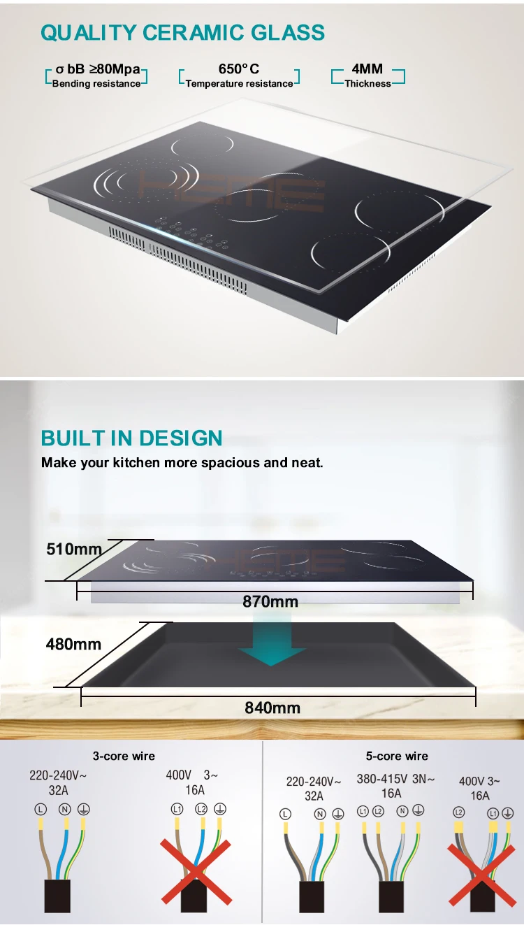 Китай сертификат CB кухонные приборы Placa Vitroceramica 5 зон керамическая стеклянная электрическая плита