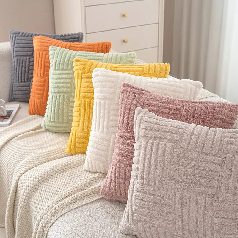 Amity Comfortable Faux Rabbit Hair Pillow Case Cushion Covers for Sofa Living Room Decorative Home Amity Solid Polyester